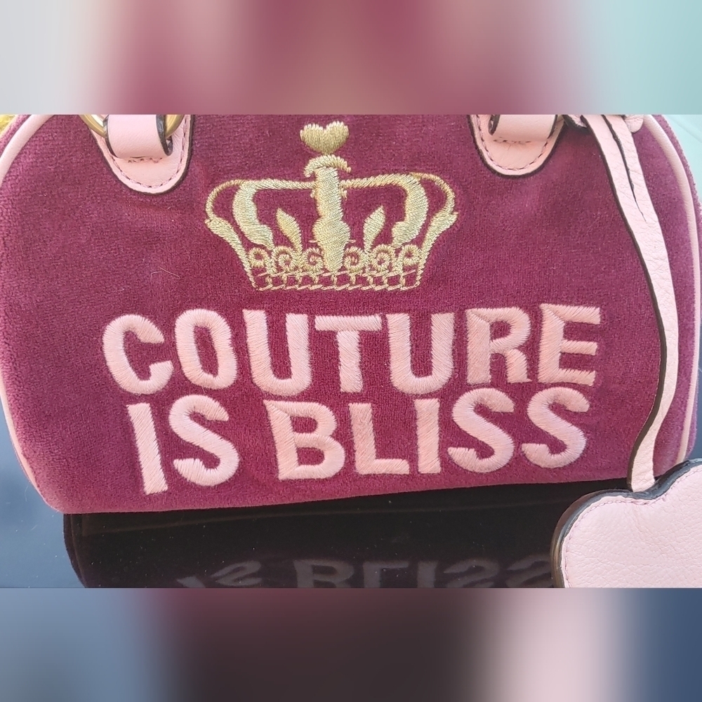 NEW RARE AUTHENTIC JUICY COUTURE "COUTURE IS BLISS" BURGUNDY VELOUR HANDBAG S… - Picture 8 of 16